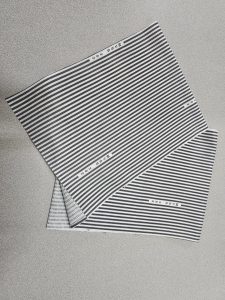 Stripe-Ticking blue and white stripes -with words