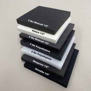 Side view of Closed Cell Foam Sample Pack showing 7 labeled closed cell foam samples