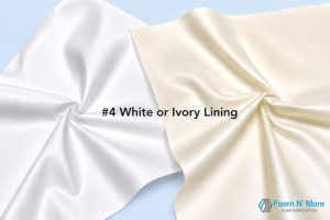 White and ivory lining fabrics shown side by side, comparing color and smooth texture for custom-made covers for mattresses, bolsters, wedges, seats and related projects.